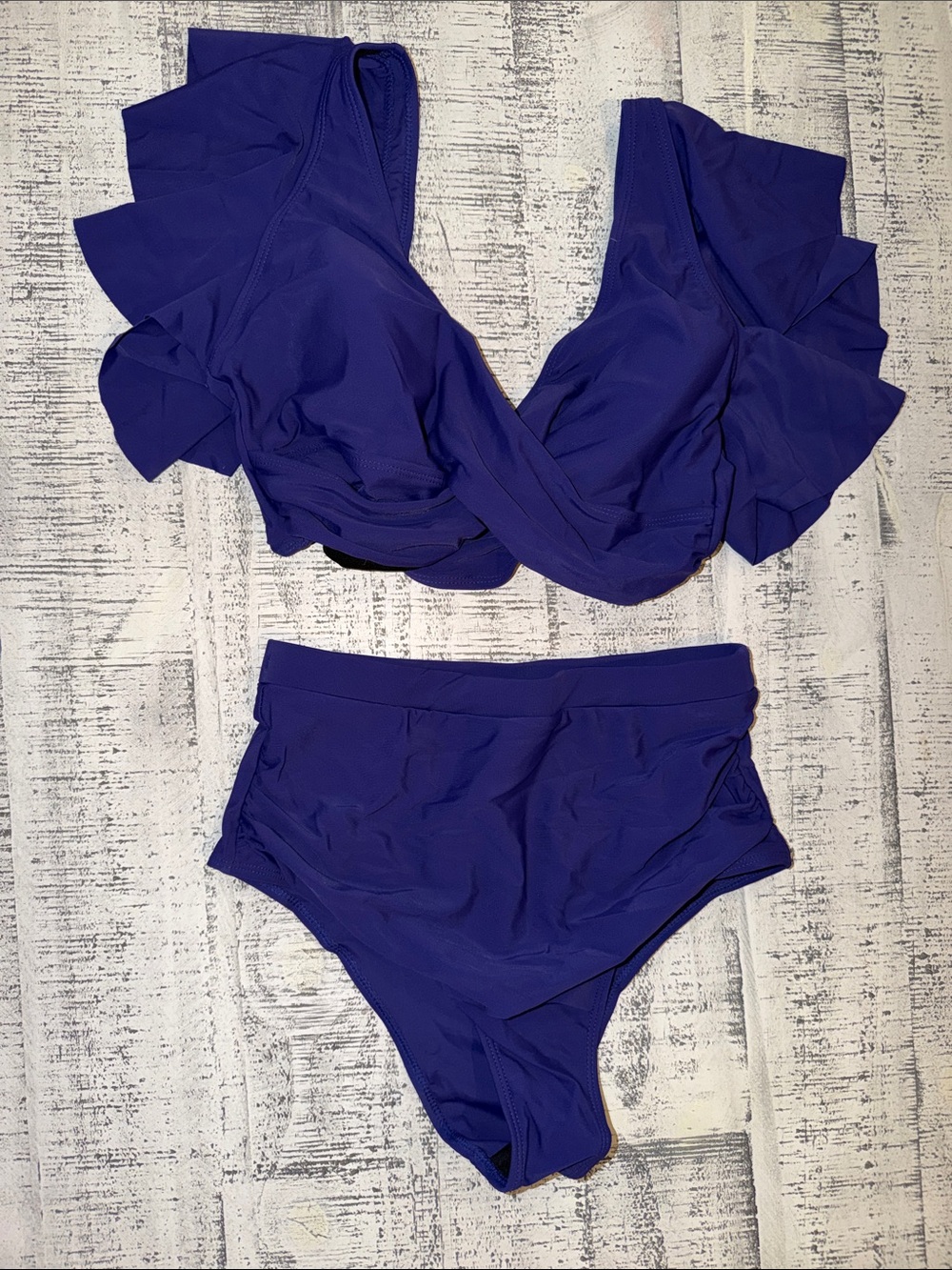 Ruffled High-Waist Bikini Set in Deep Violet